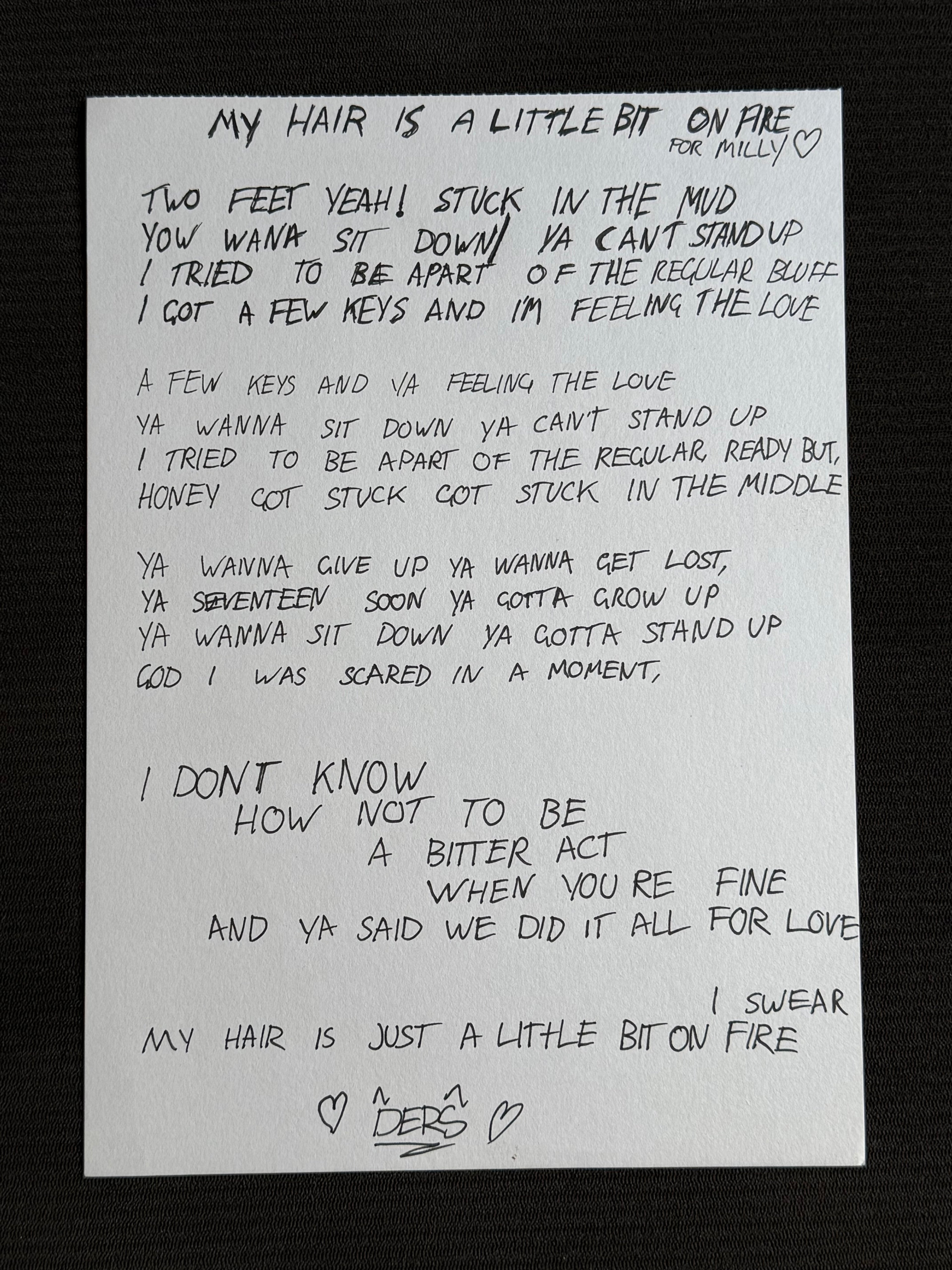 Letters to Lions Signed Handwritten Lyrics