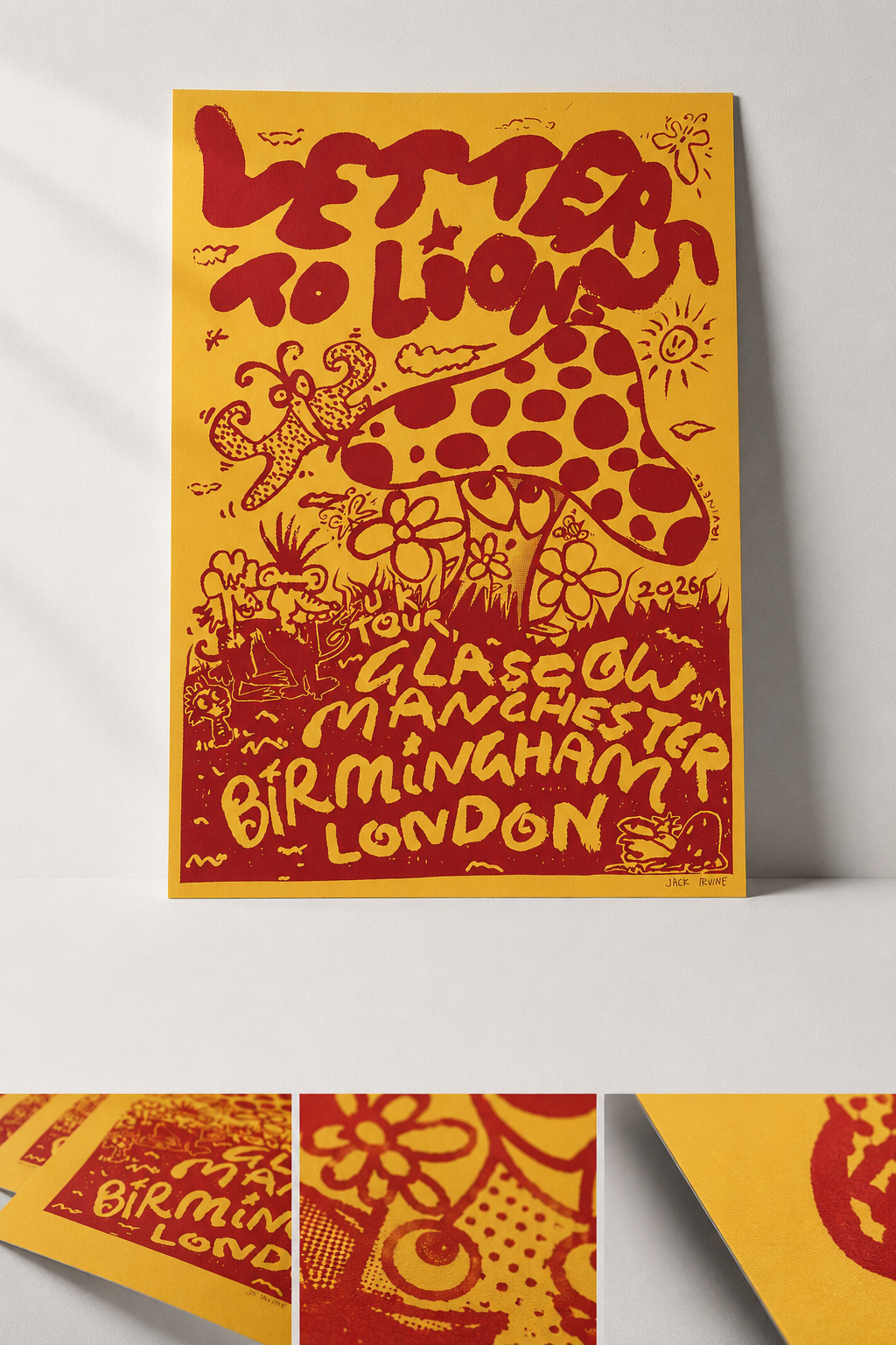 Letters to Lions 2026 UK Tour A2 Screen Print Poster